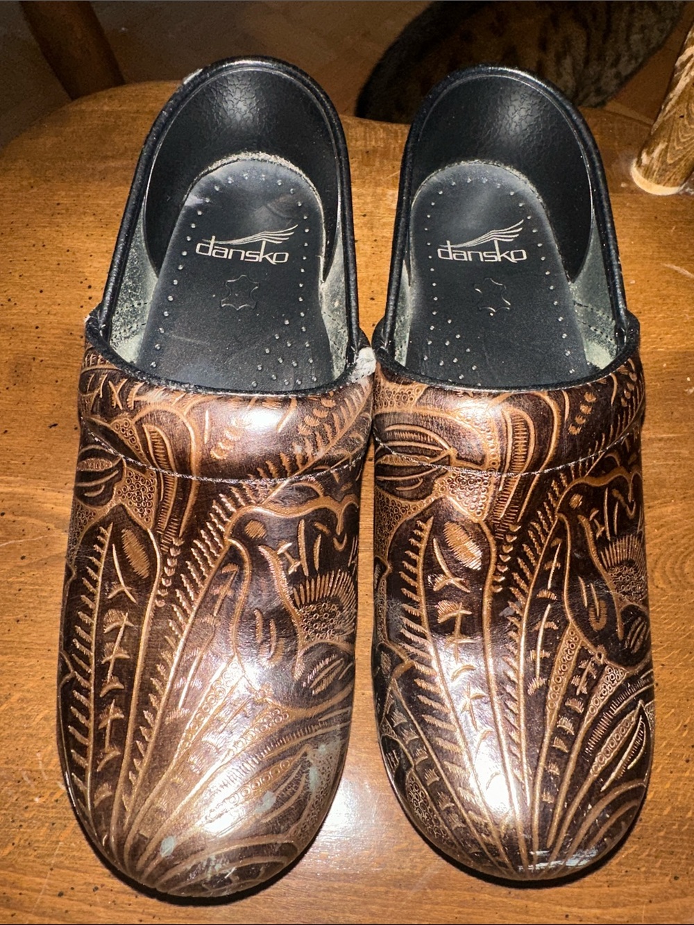 Dansko Brown Tooled Leather Slip-On Clogs size 37